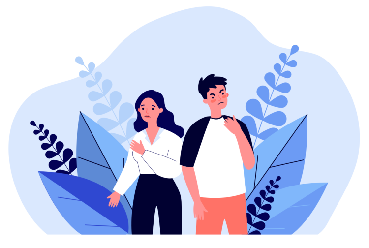 Graphic of a man looking angry standing by a woman